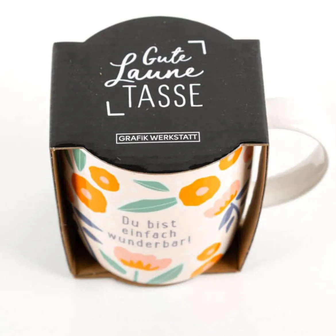Tasse "Du bist einfach wunderbar" Blumen aus Porzellan 300ml von Grafik Werkstatt