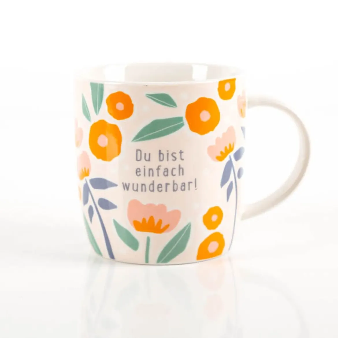 Tasse "Du bist einfach wunderbar" Blumen aus Porzellan 300ml von Grafik Werkstatt