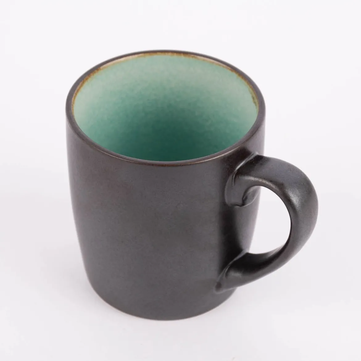 Tasse reactive glaze reaktive Glasur schwarz türkis 12x9cm
