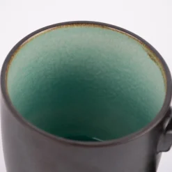 Tasse reactive glaze reaktive Glasur schwarz türkis 12x9cm