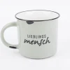 Tasse Vintage aus Keramik in Emaille-Optik Lieblingsmensch hellgrün schwarz 400ml von Grafik Werkstatt