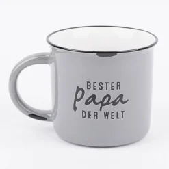 Tasse Vintage aus Keramik in Emaille-Optik Bester Papa der Welt blaugrau schwarz 400ml von Grafik Werkstatt