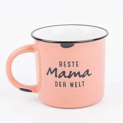 Tasse Vintage aus Keramik in Emaille-Optik Beste Mama der Welt lachsorange schwarz 400ml von Grafik Werkstatt