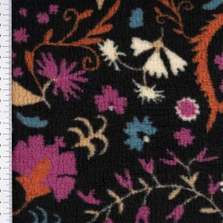 Teddy Stoff Plüsch ALIO Blumen Ornamente schwarz lila blau 1,50m Breite