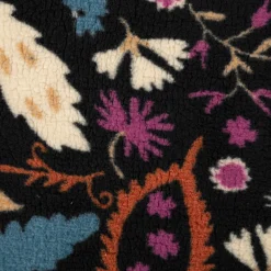 Teddy Stoff Plüsch ALIO Blumen Ornamente schwarz lila blau 1,50m Breite