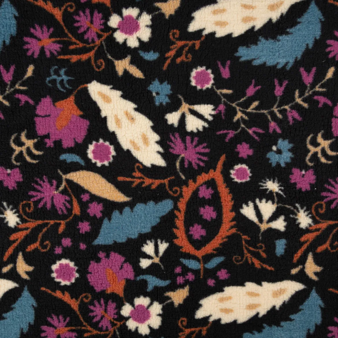 Teddy Stoff Plüsch ALIO Blumen Ornamente schwarz lila blau 1,50m Breite