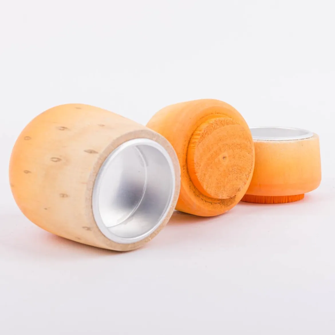 Teelichthalter 3er Set aus Holz Farbverlauf orange-natur oder pink-natur 5,5x7cm
