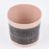 Teelichthalter mit Linienmuster Keramik rosa schwarz 8x7,5cm