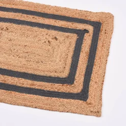 Teppich geflochten Jute Baumwolle Rechtecke natur dunkelgrau 90x60cm