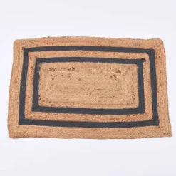 Teppich geflochten Jute Baumwolle Rechtecke natur dunkelgrau 90x60cm