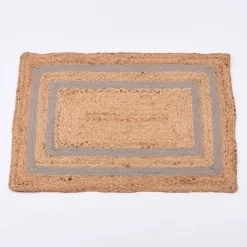 Teppich geflochten Jute Baumwolle Rechtecke natur hellgrau 90x60cm