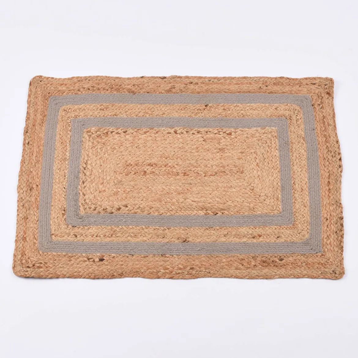 Teppich geflochten Jute Baumwolle Rechtecke natur hellgrau 90x60cm