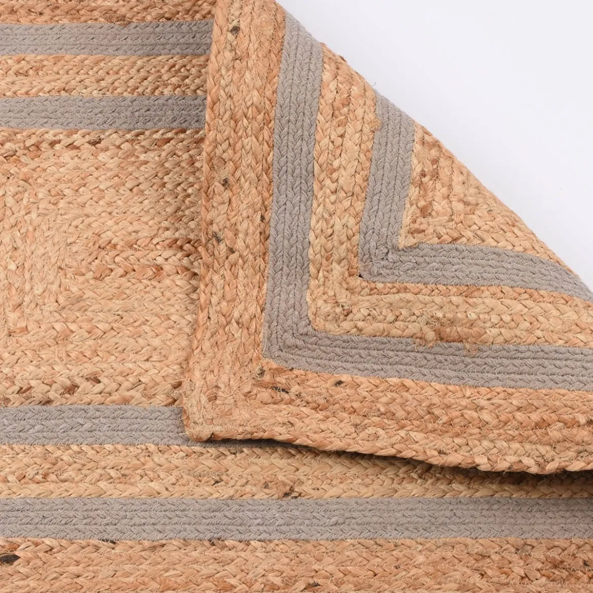 Teppich geflochten Jute Baumwolle Rechtecke natur hellgrau 90x60cm