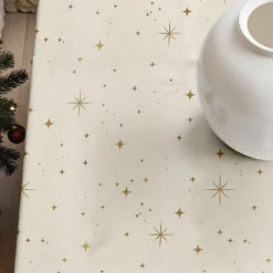 Tischdecke abwaschbar aus beschichteter Baumwolle Sterne natur gold 155 x 250 cm