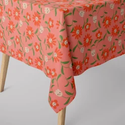 Tischdecke abwaschbar Enduit Blumen mit fröhlichen Gesichtern rosa div. Größen von SCHÖNER LEBEN.