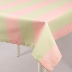 Tischdecke aus Baumwolle mit Streifen Pistazie Rosa von SCHÖNER LEBEN. – handgenäht & auf Maß