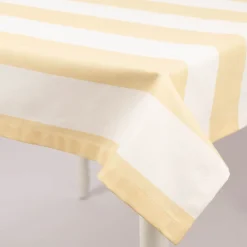 Tischdecke aus Baumwolle mit Streifen Vanille Ecru von SCHÖNER LEBEN. – handgenäht & auf Maß