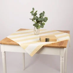 Tischdecke aus Baumwolle mit Streifen Vanille Ecru von SCHÖNER LEBEN. – handgenäht & auf Maß