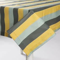 Tischdecke aus Baumwolle mit Streifen in Grün, Grau und Hellblau in versch. Größen von SCHÖNER LEBEN.