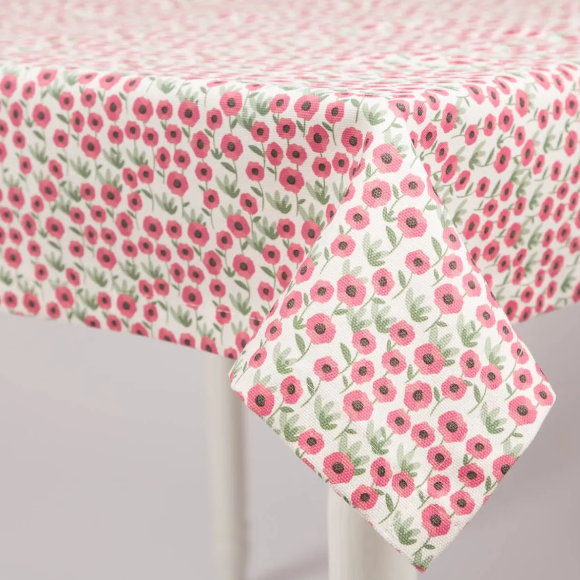 Tischdecke aus Baumwolle mit Mini Blumen in Weiß und Pink in versch. Größen von SCHÖNER LEBEN.