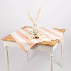 Tischdecke aus Baumwolle mit Streifen Peach Ecru von SCHÖNER LEBEN. – handgenäht & auf Maß