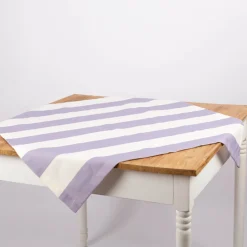 Tischdecke aus Baumwolle mit Streifen Flieder Ecru von SCHÖNER LEBEN. – handgenäht & auf Maß