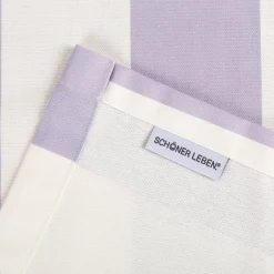 Tischdecke aus Baumwolle mit Streifen Flieder Ecru von SCHÖNER LEBEN. – handgenäht & auf Maß