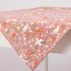 Tischdecke aus Baumwolle mit Blumen und Tauben rosa bunt von SCHÖNER LEBEN. – handgenäht & auf Maß