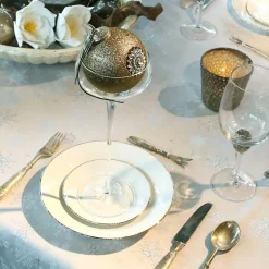 Tischdecke Crystal Eiskristalle Schneeflocken Metallic Glitzer grau silberfarbig 140x200cm