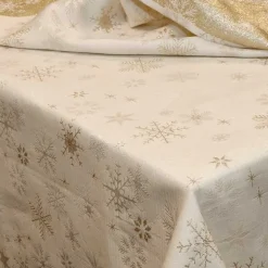 Tischdecke Crystal Eiskristalle Schneeflocken Metallic Glitzer cremeweiß goldfarbig 140x200cm