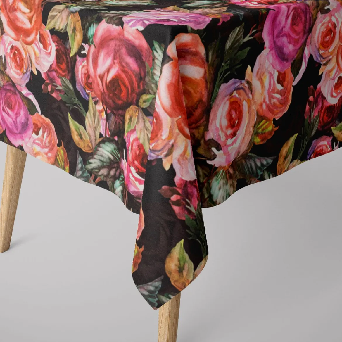 Tischdecke Digitaldruck Rosetta Rosen schwarz verschiedene Größen von SCHÖNER LEBEN.