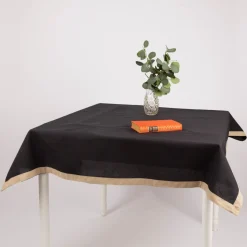 Tischdecke Duo aus Baumwolle wendbar mit abgesetztem Saum schwarz-natur 140x200cm