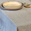 Tischdecke Gastro aus Baumwolle mit Fransenrand Streifen dunkelblau beige 140x240cm