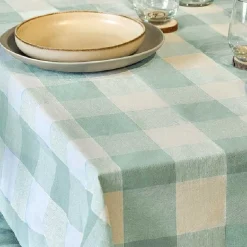 Tischdecke Gastro aus Baumwolle Karos mintgrün beige 140x240cm