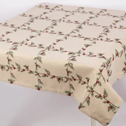 Tischdecke Gobelin Mistelzweige mit Beeren Gitter beige rot grün in versch. Größen von SCHÖNER LEBEN.