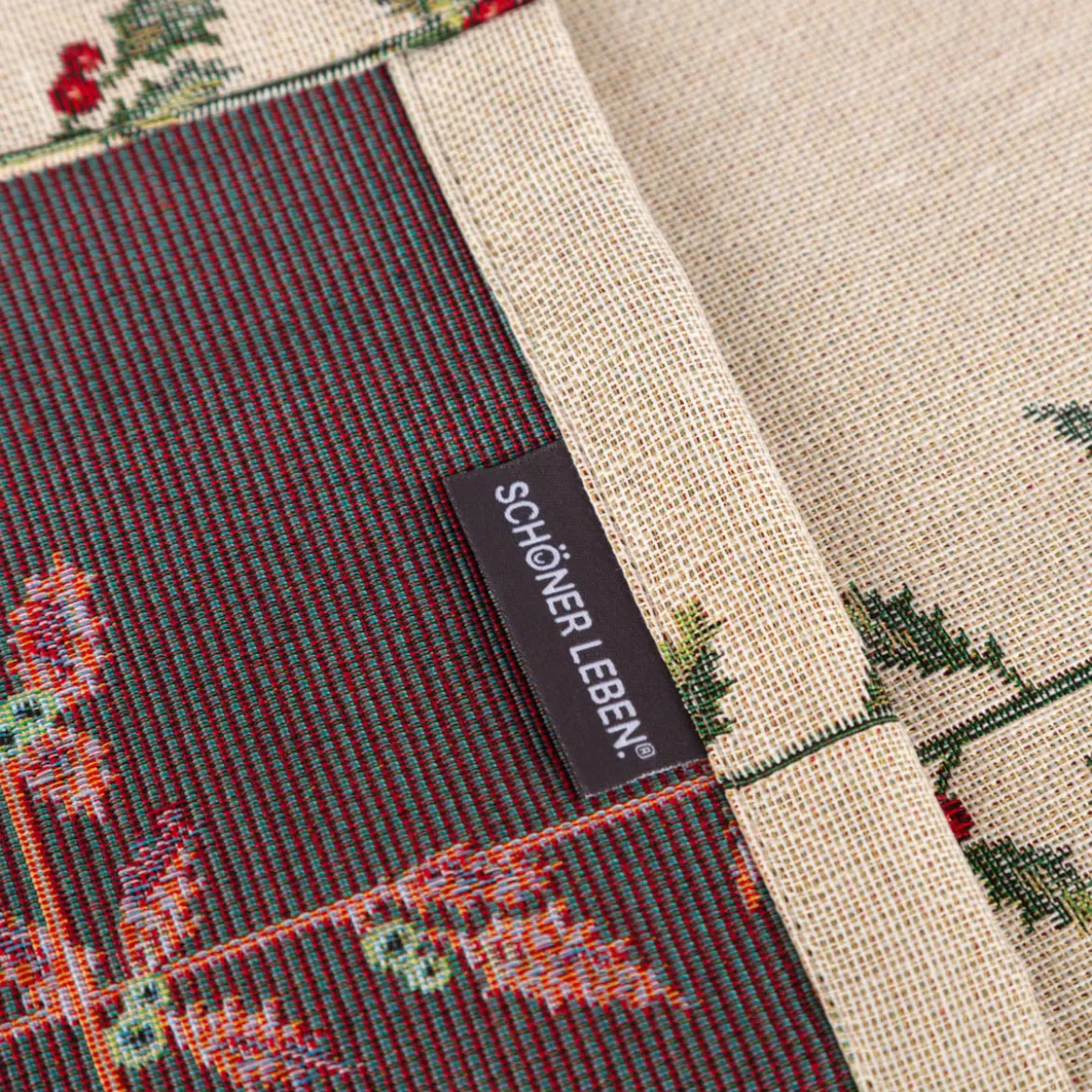 Tischdecke Gobelin Mistelzweige mit Beeren Gitter beige rot grün in versch. Größen von SCHÖNER LEBEN.