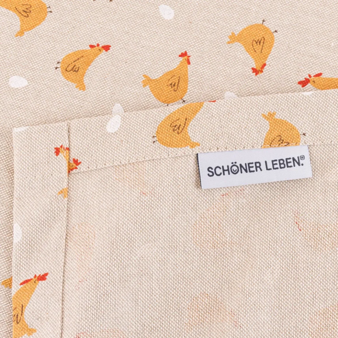 Tischdecke Halbpanama Leinenlook Little Happy Chicken natur gelb in versch. Größen von SCHÖNER LEBEN.