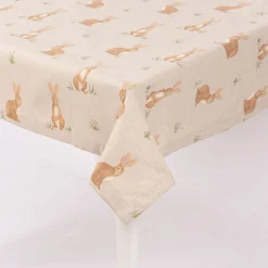 Tischdecke Halbpanama Leinenlook Aquarell Woodland Rabbit Hasen natur braun in versch. Größen von SCHÖNER LEBEN.