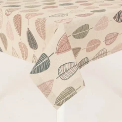 Tischdecke Halbpanama Leinenlook Scandi Retro Leaves Blätter natur rosa in versch. Größen von SCHÖNER LEBEN.