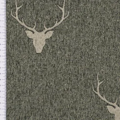 Tischdecke Jacquard Hirschkopf mit Geweih grün beige verschiedene Größen von SCHÖNER LEBEN.