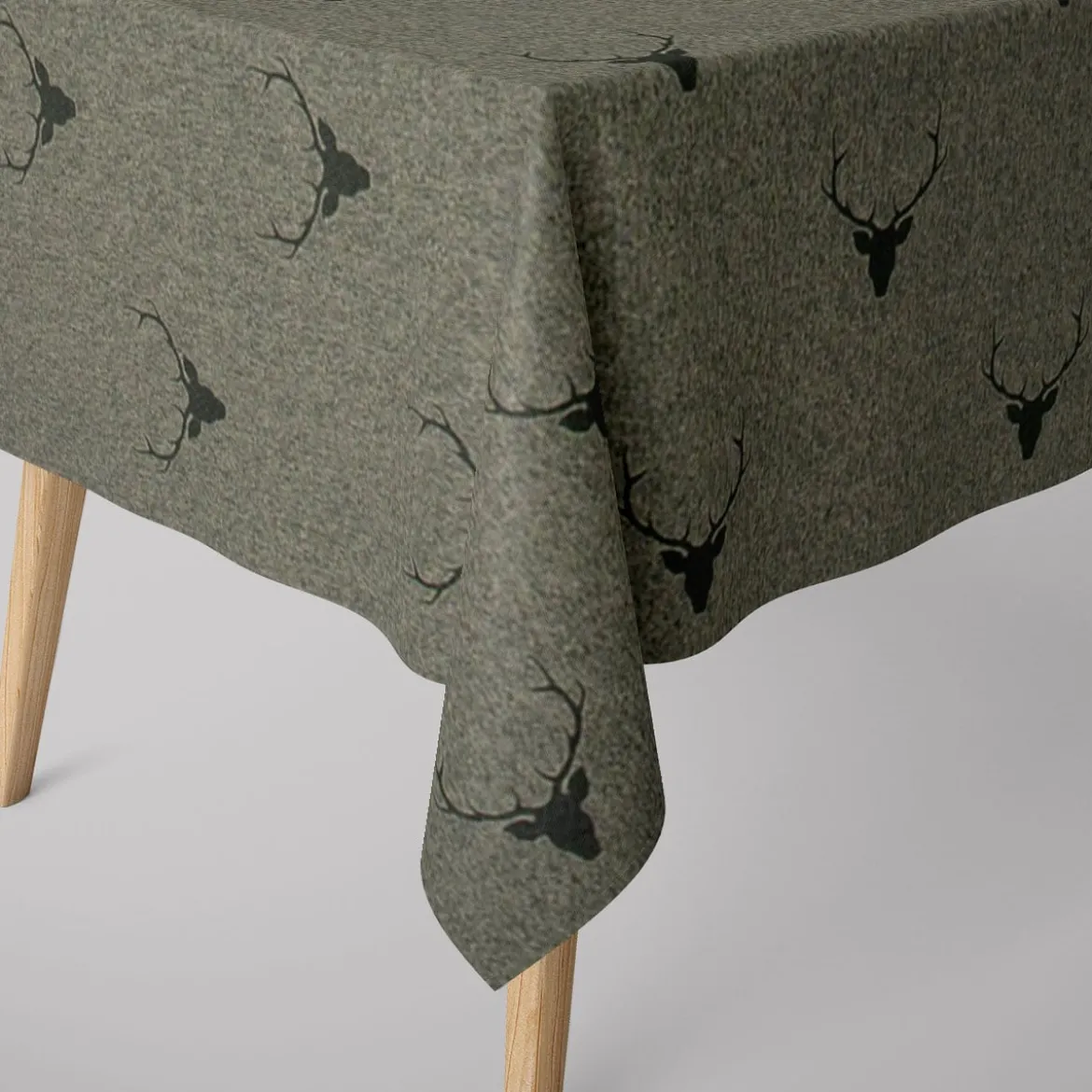 Tischdecke Jacquard Hirschkopf mit Geweih grün dunkelgrün verschiedene Größen von SCHÖNER LEBEN.