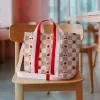 Tischdeckenstoff abwaschbar Canvas beschichtet Karo Obst rosa natur rot 1,48m Breite