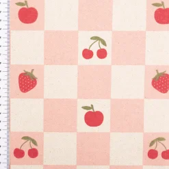 Tischdeckenstoff abwaschbar Canvas beschichtet Karo Obst rosa natur rot 1,48m Breite