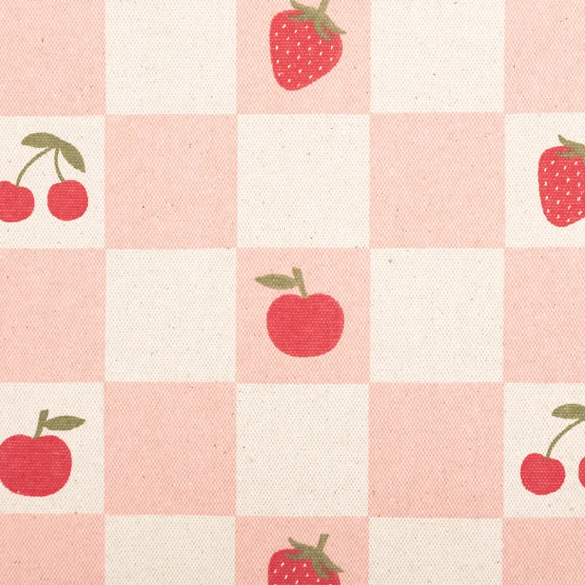 Tischdeckenstoff abwaschbar Canvas beschichtet Karo Obst rosa natur rot 1,48m Breite