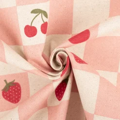 Tischdeckenstoff abwaschbar Canvas beschichtet Karo Obst rosa natur rot 1,48m Breite