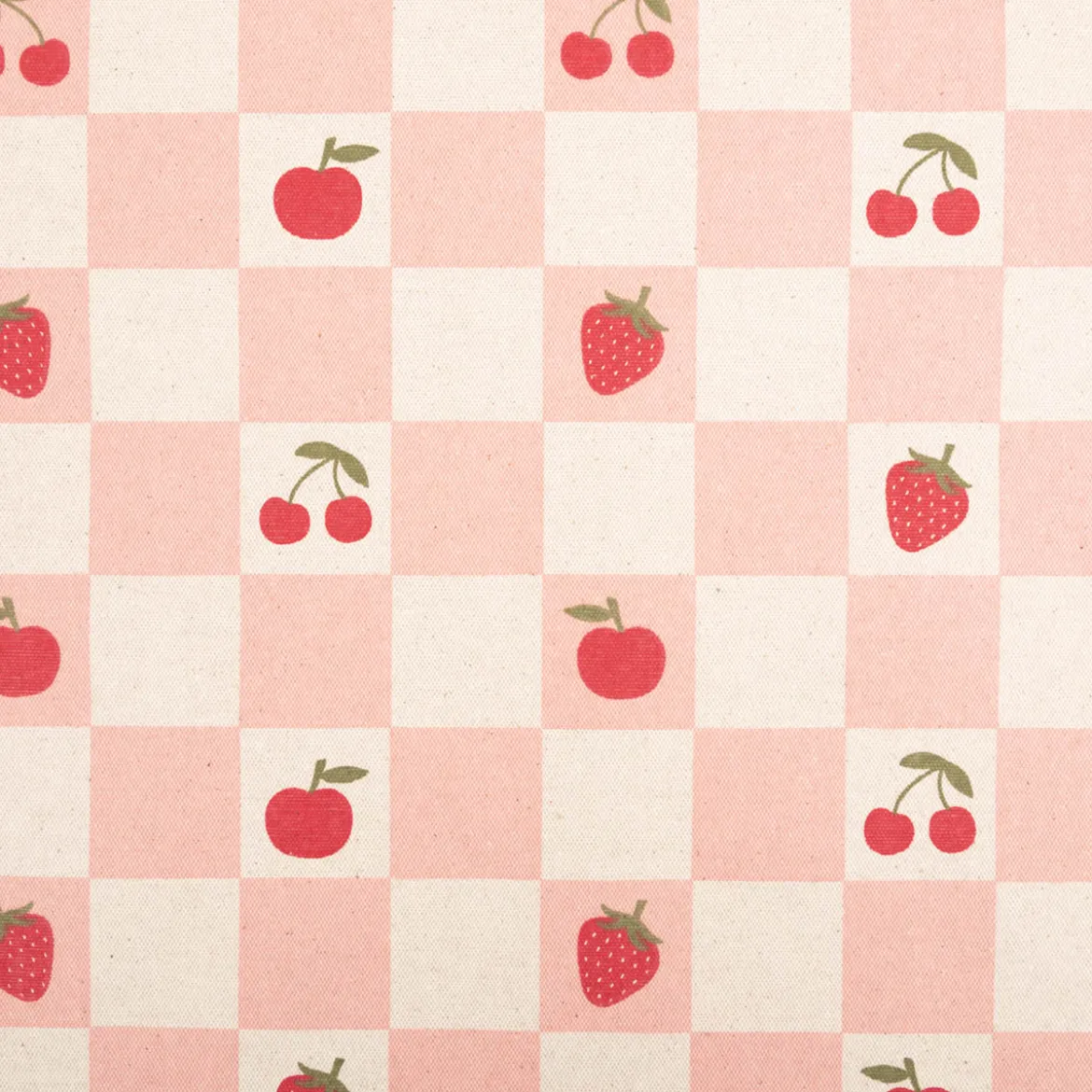 Tischdeckenstoff abwaschbar Canvas beschichtet Karo Obst rosa natur rot 1,48m Breite