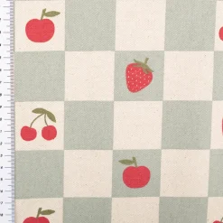 Tischdeckenstoff abwaschbar Canvas beschichtet Karo Obst grün natur rot 1,48m Breite