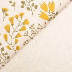 Tischdeckenstoff abwaschbar Canvas beschichtet Blumen Blätter natur lila gelb grün 1,48m Breite