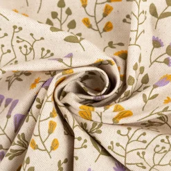 Tischdeckenstoff abwaschbar Canvas beschichtet Blumen Blätter natur lila gelb grün 1,48m Breite