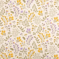 Tischdeckenstoff abwaschbar Canvas beschichtet Blumen Blätter natur lila gelb grün 1,48m Breite